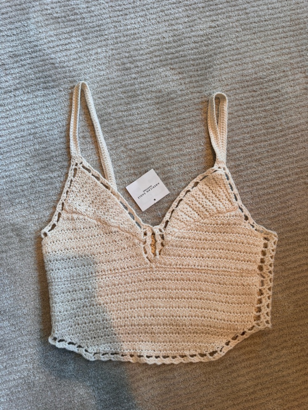 American Eagle Outfitters Two-Tone Crochet Tank Top in Cream